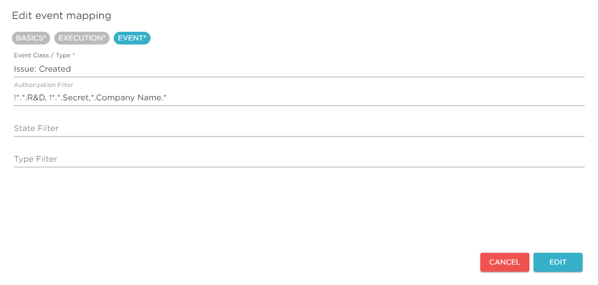 event mapping auth filter
